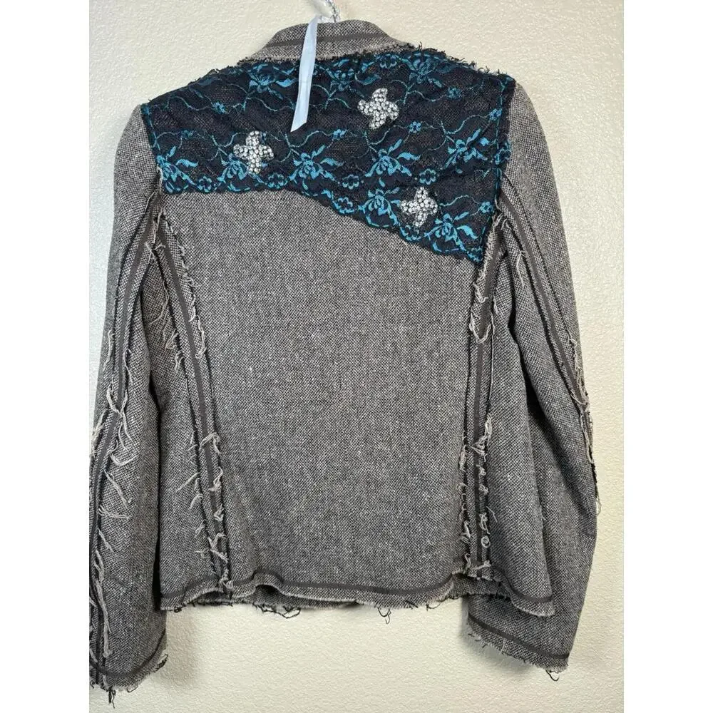 Spy Exchange Boho Chic Womens‎ Sz M Embellished Blazer  Rhinestone Edgy Festival